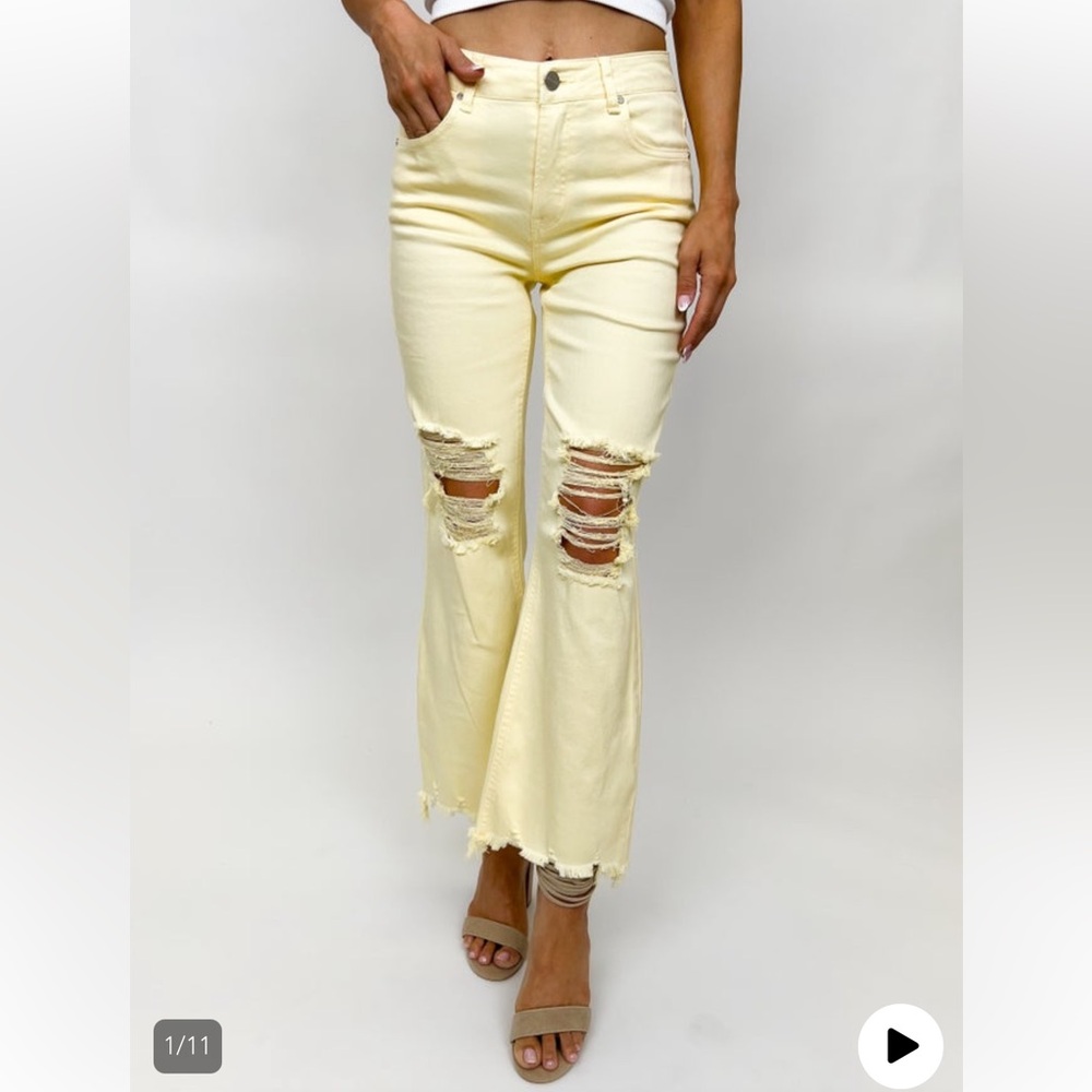 Risen Pale Yellow Distressed Jeans